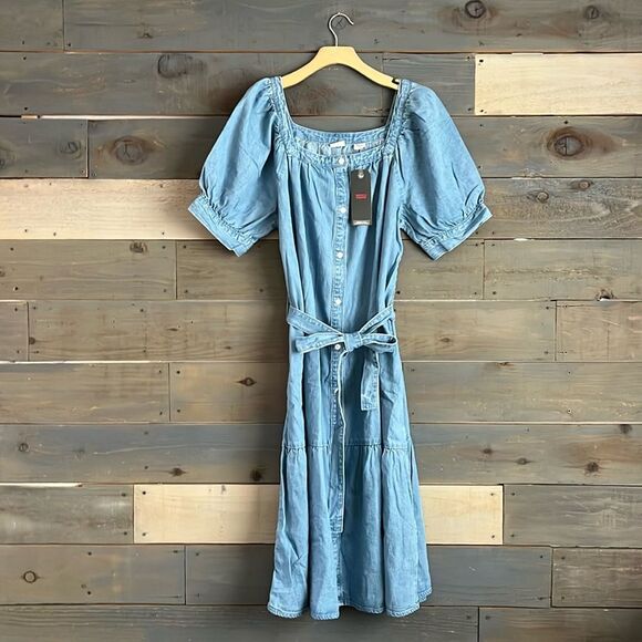 NWT Levi's Women's Midi Denim Shirt Dress Mika Balloon Short Sleeves - Picture 5 of 16